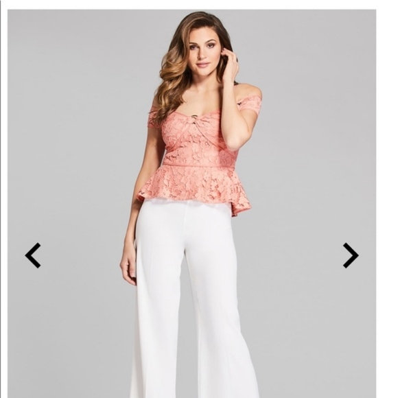 ♡  GUESS Marciano Pink Lace Open Shoulder Short-Sleeve Peplum Top - Size XS, 0 ♡ - Picture 2 of 10